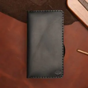 Long Leather Wallet: Black Hand-Stitched Full-Grain Design