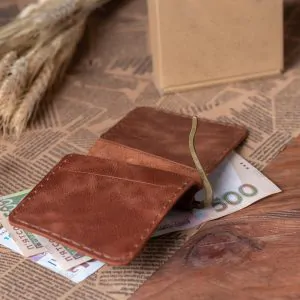 Cognac Leather Money Clip Wallet | Handmade & Classic