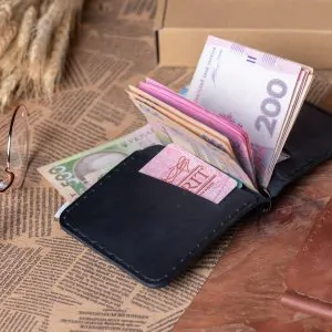 Navy Blue Leather Money Clip Wallet | Slim & Elegant