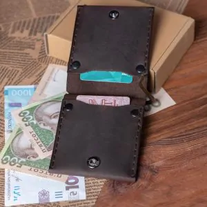 Chocolate Leather Clip Wallet | Secure Closure & Slim