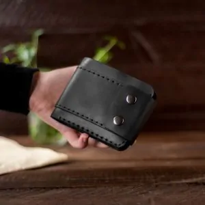 Black Leather Dual Snap Wallet | Handmade Security