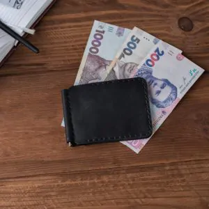 Black Leather Money Clip Wallet
