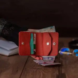 Red Leather Bifold Wallet | Minimalist Card Holder