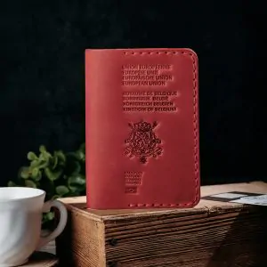 Leather passport cover Belgium - Handmade Red Leather Holder