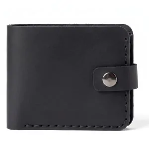 Men's Handmade Black Leather Wallet with Snap Closure