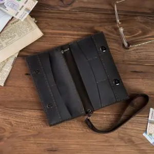 Chocolate Brown Leather Long Wallet | Handmade Slim Organizer