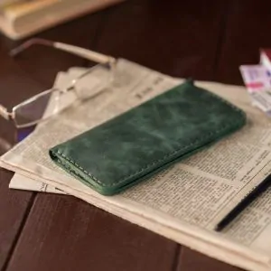 Green Leather Billfold | Handmade Slim Horizontal Organizer