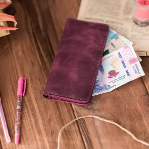Plum Leather Billfold | Handmade Slim Horizontal Long Wallet