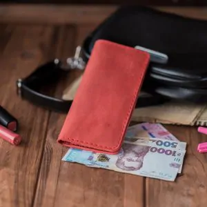 Red Leather Long Wallet | Handmade Slim Leather Organizer