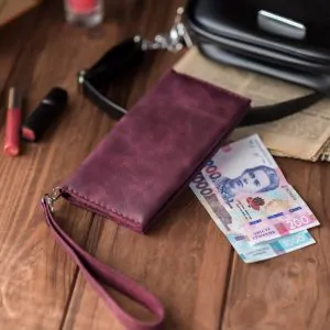 Burgundy Leather Long Wallet | Handcrafted Slim Travel Organizer