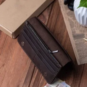 Dark Cocoa Leather Billfold | Handmade Horizontal Long Wallet