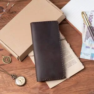 Leather Long Wallet Chocolate | Handmade Slim Organizer