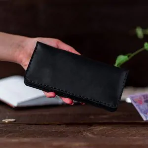 Slim Black Leather Billfold | Dual-Sided Horizontal Wallet