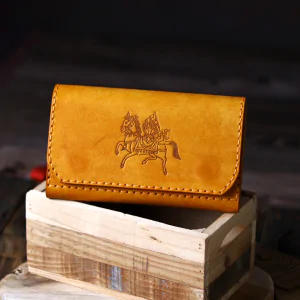 Yellow Leather Wallet Horse Engraving