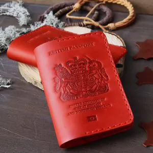 Red Leather Passport Cover | Handmade British Passport Sleeve